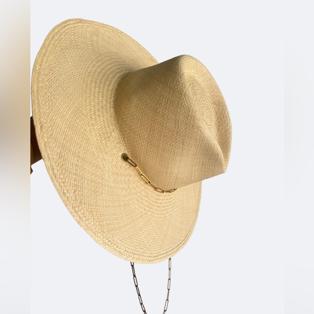 Van Palma Panama Livy Hat with gold plate chain Hand-braided straw NWOT sun hat - Picture 7 of 13